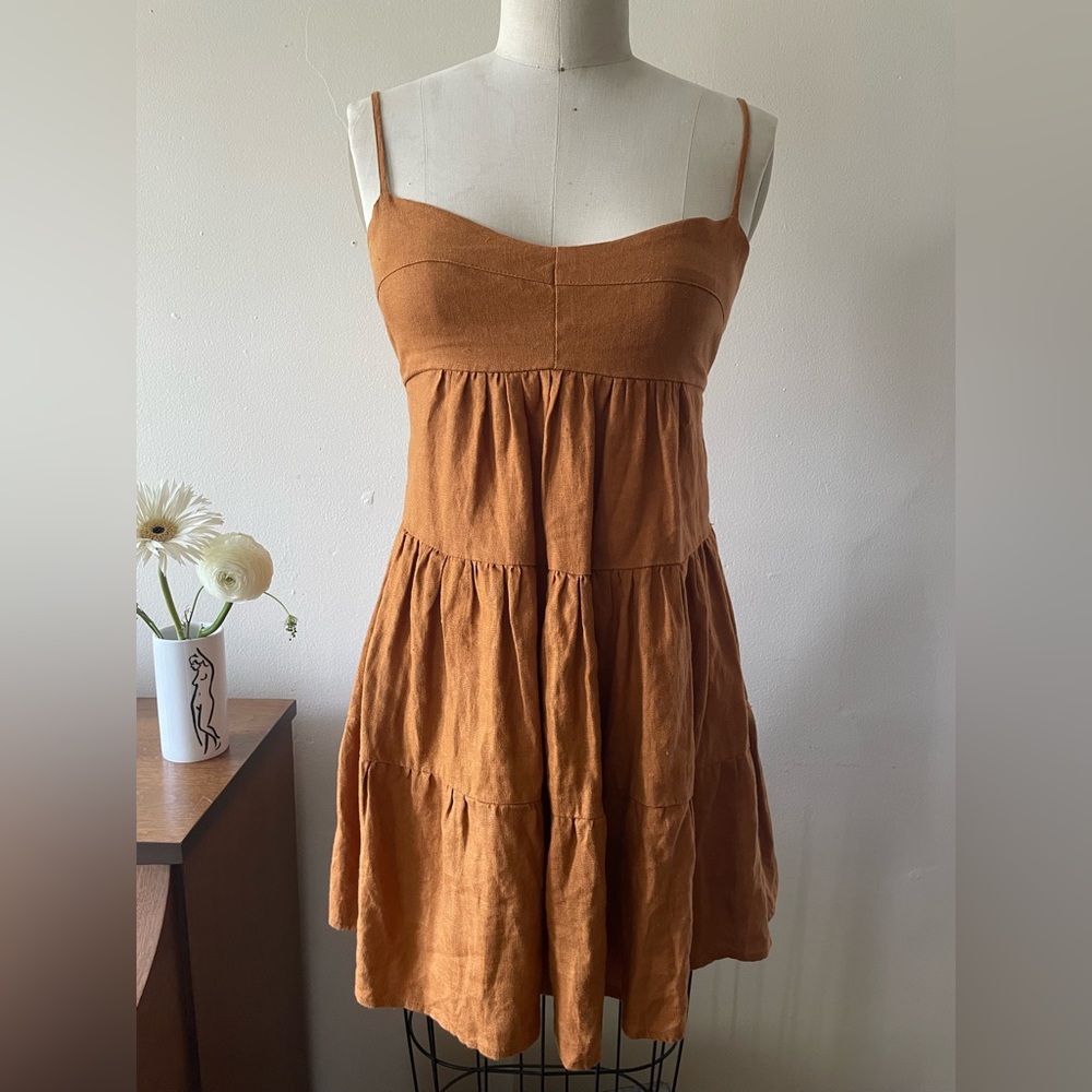 Shortie linen dress :: small :: copper/burnt ochre :: never worn!